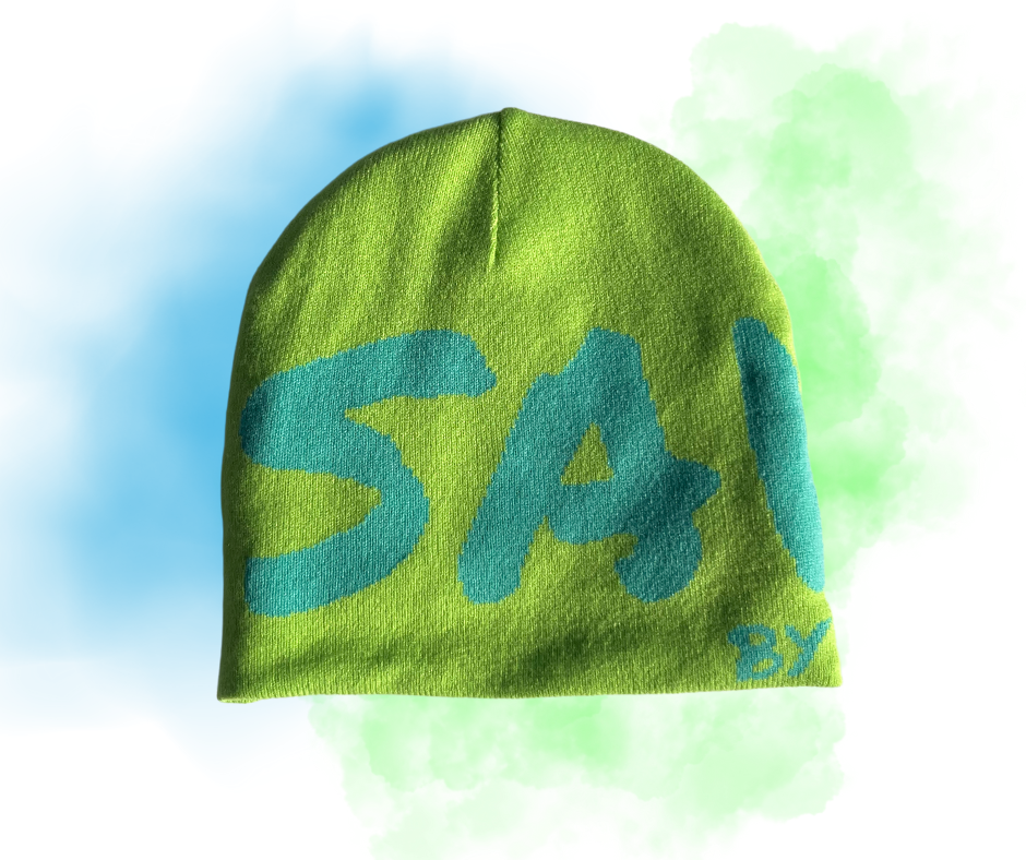 SAVED BY HIM BEANIE (GREEN/BLUE)